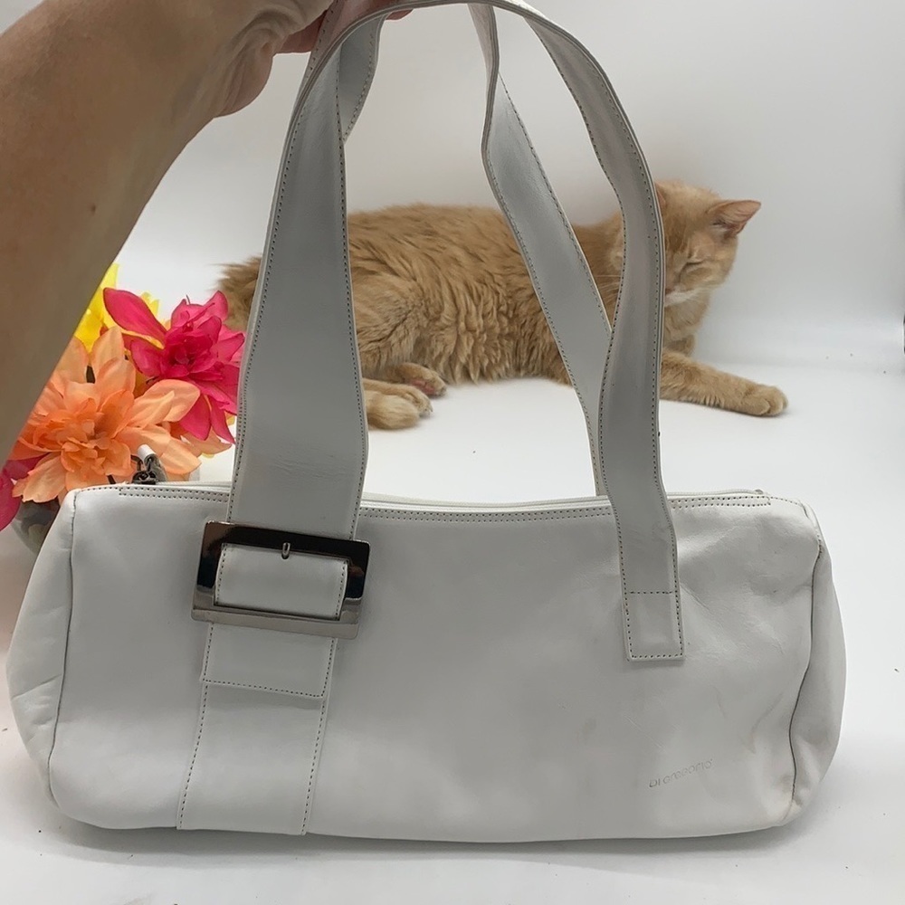 Di Gregorio White Leather East West Shoulder Bag. LP1463